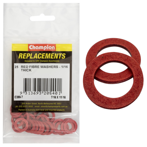 Champion Washers Flat Fibre 7/16" x 11/16" x 1/16" Red - C390-7