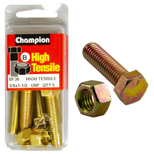 Champion Blister Set Screw & Nut 3/8 x 1-1/2" UNF - BF36