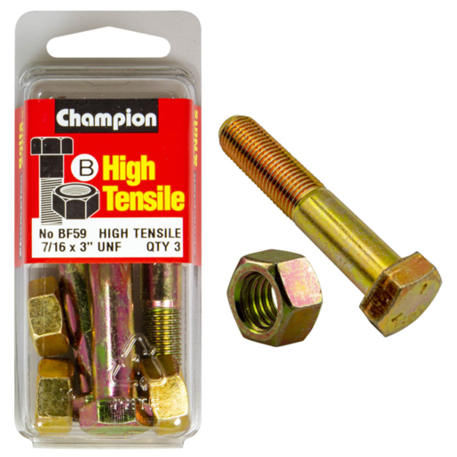 Champion Blister Bolt & Nut 7/16 x 3" UNF - BF59