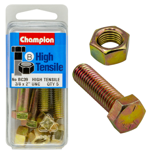 Champion Blister Bolt & Nut 3/8 x 2" UNC - BC39