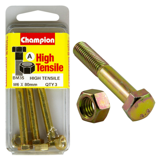 Champion Blister Bolt & Nut M6 x 80mm - BM35