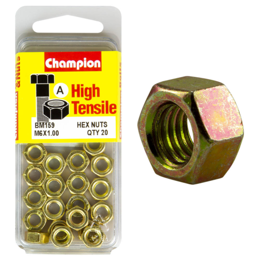 Champion Blister Hexagon Nut M6 x 1.0mm Nuts - BM159