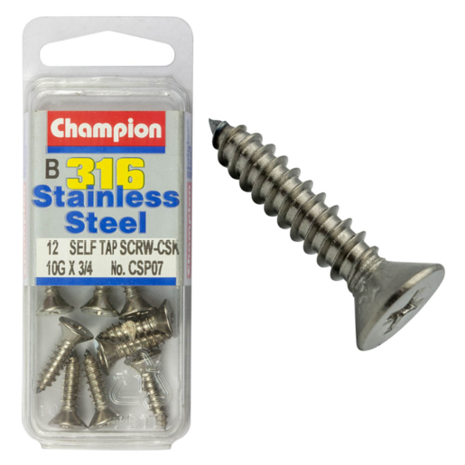 Champion Self Tapp Screw Csk Phillips Stainless Steel 4.8x19mm 316/A4 - CSP07
