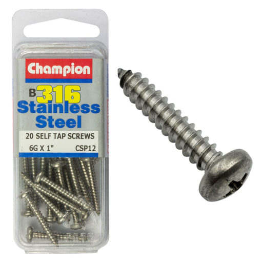Champion Self Tapp Screw Pan Phillips Stainless Steel 3.5x25mm 316/A4 - CSP12